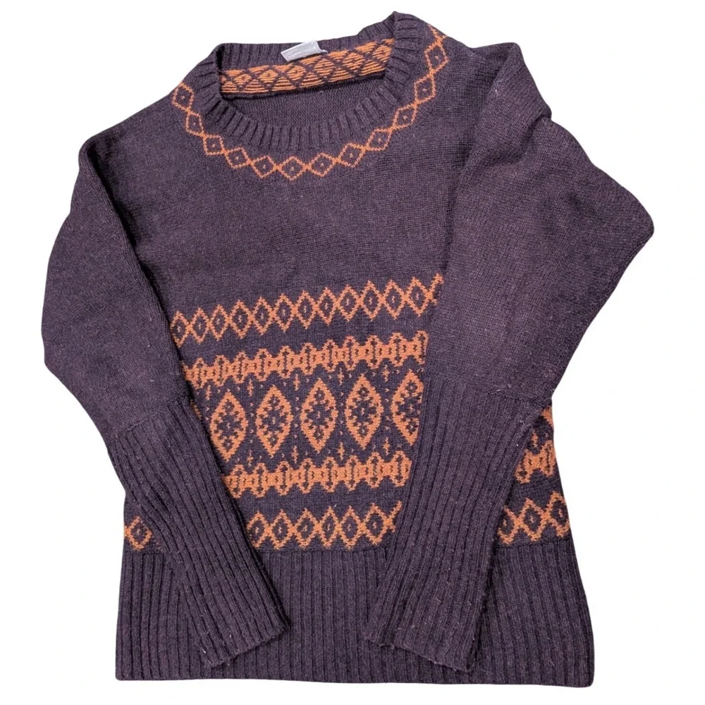 COLUMBIA Fair Isle Wool Blend Nordic Knit Sweater Purple Orange Womens Sz‎ SMALL